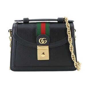 GUCCI Ophidia Mini Hand Chain Shoulder Bag Leather Black